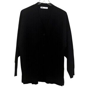 Zara Women’s Cardigan‎ Sweater Size M Oversized Fit Black Button Down V-neck